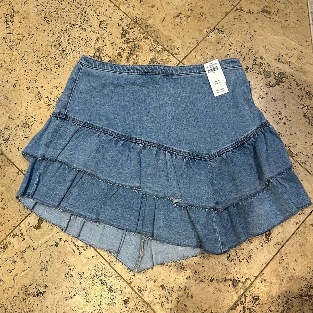 Hollister Denim Jean Vintage Stretch Ruffle Mini Skirt Juniors 13 Large 31 W